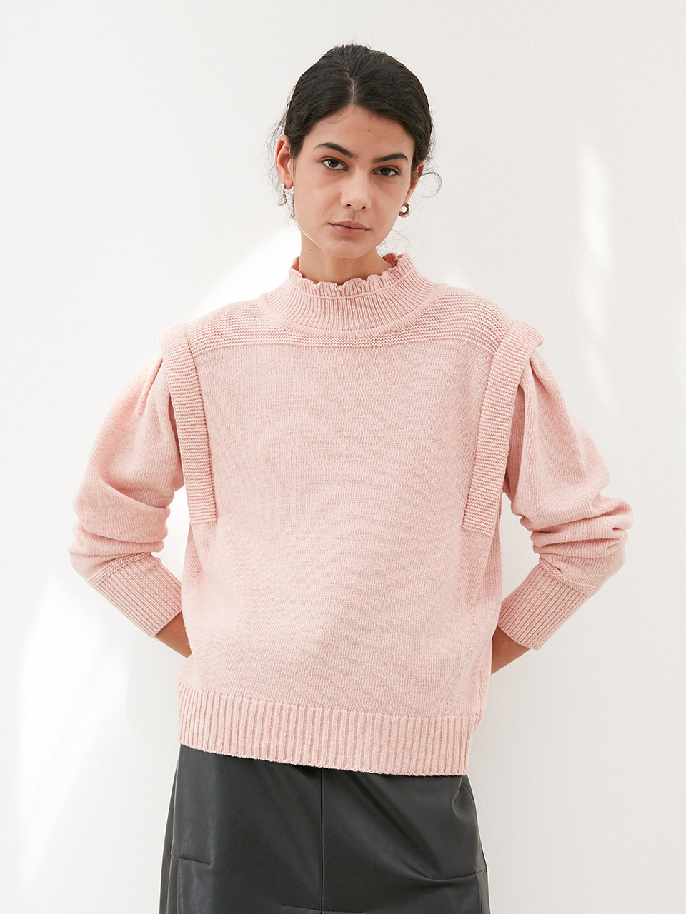 SCALLOP NECK PUFF SLEEVE PULLOVER KNIT_Pink