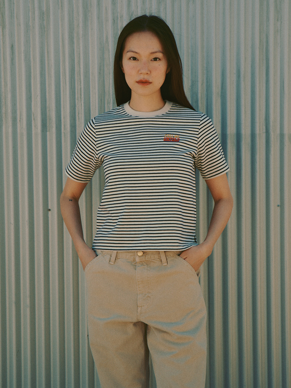 [with Call Me Baby] STRIPE T-SHIRT - NAVY