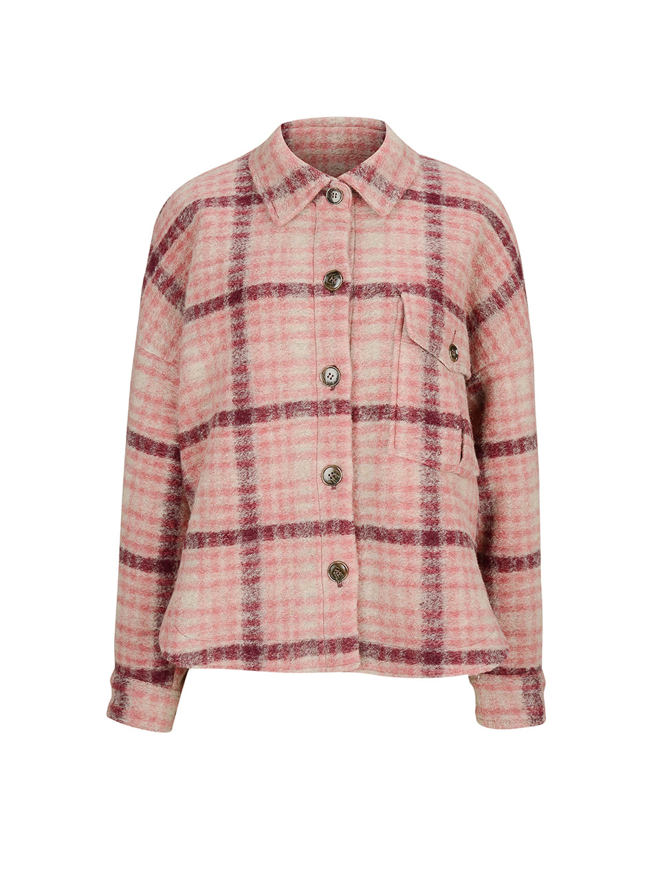 Lanificlo 체크 오버핏 셔츠형 자켓 - Pink
