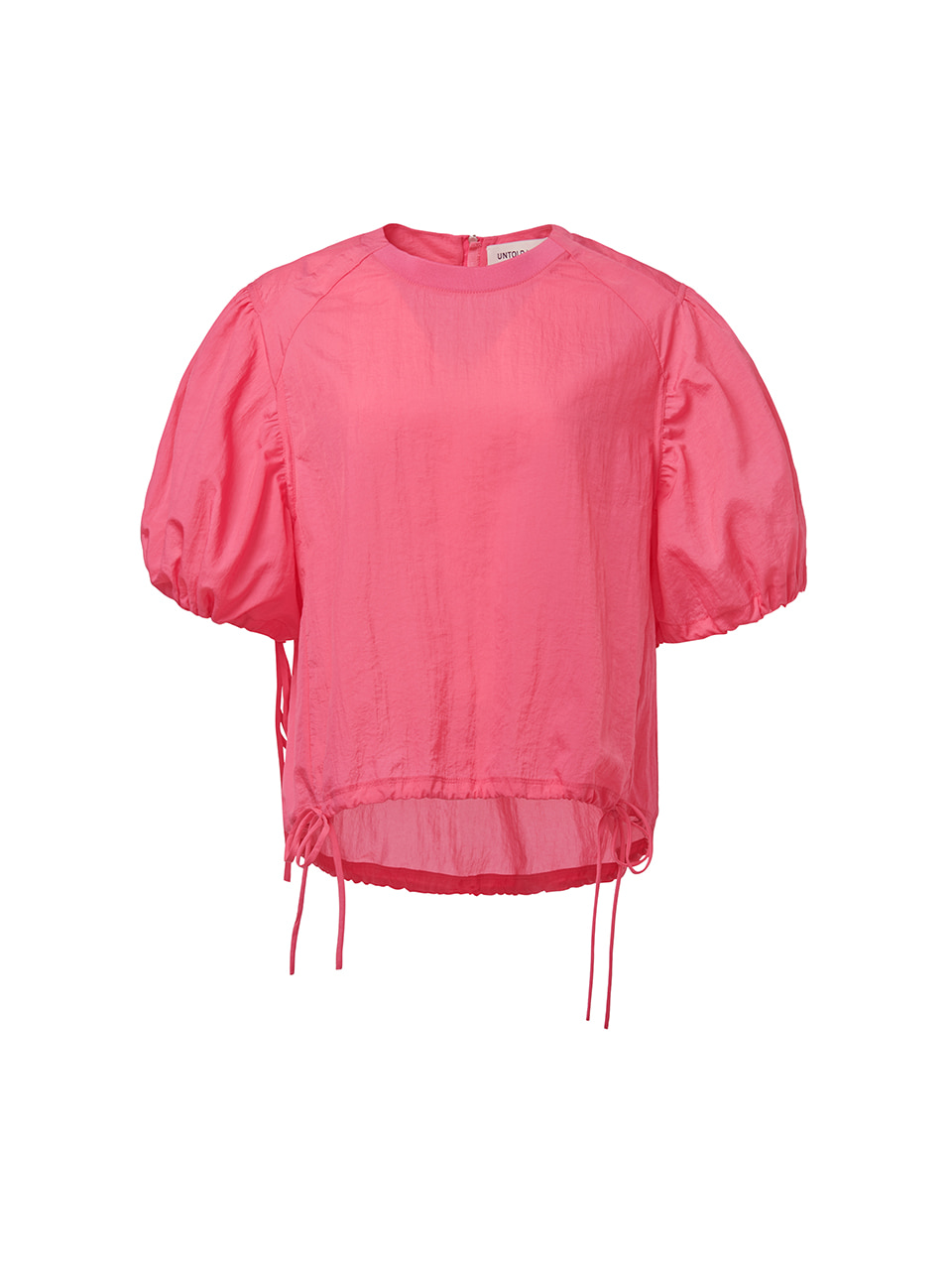 PUFF SLEEVE ROUND NECK BLOUSE - PINK