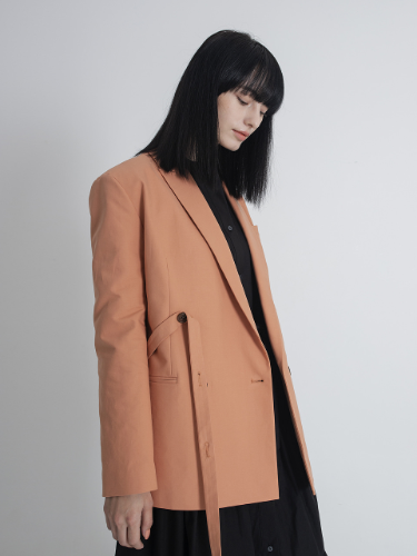 Slit Belted Double Breasted Jacket_Salmon Pink